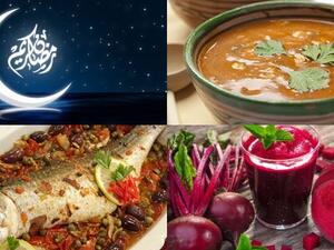 شوربة الحريرة، سمك مع الزيتون، وعصير الشمندر 