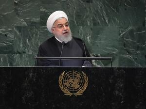 President of Iran Hassan Rouhani addresses the United Nations General Assembly on September 25, 2018 in New York City. (John Moore/AFP)