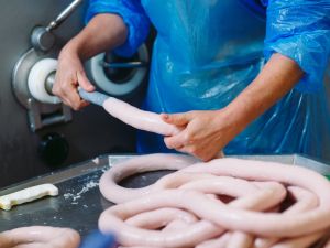 Butchers processing sausages at meat factory (Shutterstock/File Photo)