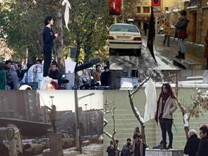 Twitter has been flooded with images of Iranian women (and men) repeating the hijab-waving protest of Movahed across the country (Twitter)