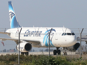 An EgyptAir A320 sits on the tarmac in Cyprus. (AFP photo)