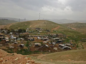 Bulldozers dismantling Khan al-Ahmar (AFP)