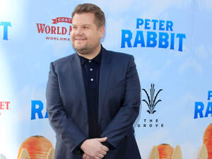 Corden would go on to eat the turkey testicle after he wouldn't answer who has been the worse behaved guest on his show. (Source: Kathy Hutchins - Shutterstock)