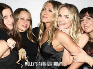 The 49-year-old actress celebrated McNearney, a comedy writer and the wife of late-night host Jimmy Kimmel, with friends following her breakup with Justin Theroux. (Source: aleenkeshishian - Instagram)