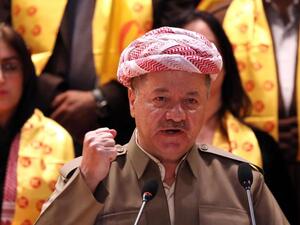 Massud Barzani leader of the Kurdistan Democratic Party (KDP) speaks during an electoral rally for the Kurdistan Democratic Party (KDP) in Arbil. (AFP/File)