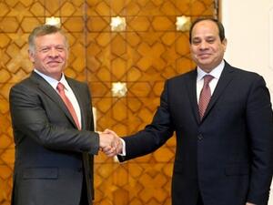  Jordan's King Abdullah II (L) shaking hands with Egyptian President Abdel-Fattah al-Sisi during a meeting in Cairo. (AFP/ File)