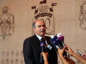 Jordan's Prime Minister Hani Mulki speaks to the media after his swearing-in ceremony. (AFP/File)