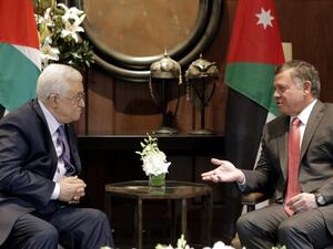 King Abdullah and Palestinian President Mahmoud Abbas met and discussed the latest developments in the Palestinian issue. (AFP/ File Photo)