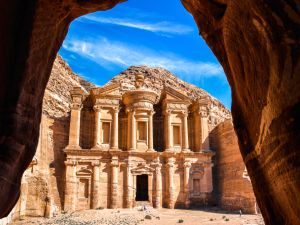 View of the Ad Deir Monastery of Petra from a desert cave, Jordan, 2018. (Shutterstock/ File Photo)