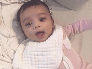 Hi there: Kim Kardashian posted the first good look at Chicago with her eyes open on Saturday morning; the child is already two months old (Source: kimkardashian - Instagram)