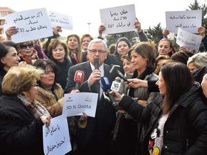 Lebanon's male Minister for Women's Affairs, Jean Oghassabian, joined the rally calling for increased representation for women. (Twitter)
