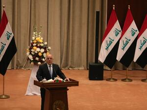 Iraqi Prime Minister Haider al-Abadi speaks during a parliament meeting in the capital Baghdad on September 3, 2018. 
SABAH ARAR / AFP