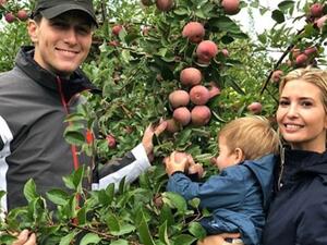 Ivanka Trump wished her 4.4million Instagram followers a Happy Jewish New Year on Sunday sharing a sweet snap holding her son Theodore James and posing with husband Jared Kushner (Instagram)