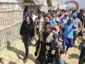 US actress, filmmaker and humanitarian Angelina Jolie visits a school in the Kutupalong camp for Rohingya refugees in Ukhia in southern Bangladesh. (AFP/ File)