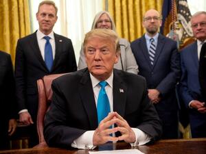 US President Donald Trump attends a signing ceremony for the Space Policy Directive-4 (SPD-4) on February 19, 2019, at the White House in Washington, DC. Trump, on June 18, 2018. (AFP/ File)