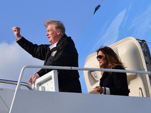 US President Donald Trump and first lady Melania Trump arrive at Palm Beach International Airport in Florida on March 8, 2019. (AFP)