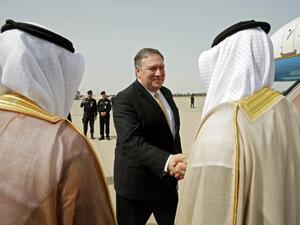 US Secretary of State Mike Pompeo greets dignitaries as he prepares to depart Kuwait City on March 20, 2019. (JIM YOUNG / POOL / AFP)