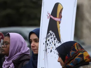 Supporters call for the release of detained tv anchorwomen Marzieh Hashemi, during a rally in front of the U.S. District Courthouse, on January 23, 2019 in Washington, DC. (AFP)