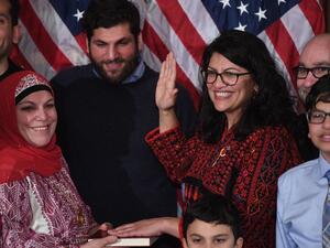Rashida Tlaib (D-MI) at the ceremonial swearing-in of Speaker of the House Nancy Pelosi on January 3, 2018. (AFP/ File)