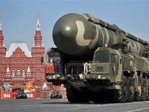 A Russian Topol-M intercontinental ballistic missile drives through Red Square during the Victory Day parade in Moscow. (AFP)