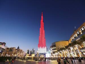 Bahrain's National Day is celebrated with the national flag on Burj Khalifa. (Twitter)