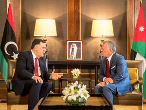 King Abdullah II holds talks with Chairman of the Presidential Council of the Government of National Accord in Libya Fayez Sarraj. (@RHCJO/ Twitter)