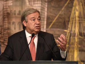 UN Secretary-General Antonio Guterres delivers a speech during a press conference in Istanbul, February 10, 2017. (AFP/Ozan Kose) 