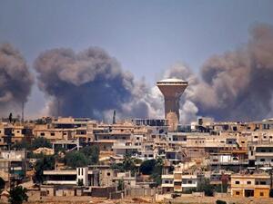 Smoke covers air after an air strike in Syria. (AFP)