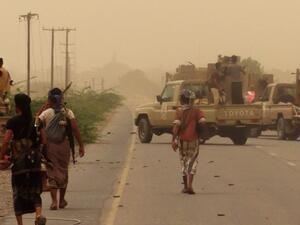 Yemeni pro-government forces gather at the south of Hodeidah airport on June 15, 2018. (AFP/File)