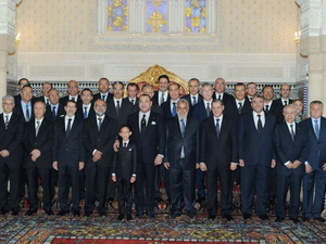 A picture taken at the royal palace in Rabat shows Moroccan King Mohammed VI (first row C) and crown prince Moulay Hassan posing for a family picture of the new government led by moderate Islamist Prime Minister Abdelilah Benkirane. (AFP/Azzouz Boukallouch)