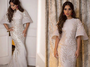 اختارت بلقيس فتحي فستانها من مجموعة المصمم رامي العلي