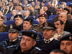 Members of the Iraqi army listen to a speech by Iraqi Prime Minister Nuri al-Maliki during a political meeting to talk about the ongoing fighting between security forces and al-Qaeda-linked groups.  [AFP]