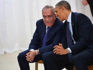 UN Secretary-General Antonio Guterres informed the Security Council that he intends to appoint former Palestinian prime minister Salam Fayyad, seen here beside former US president Obama, to replace Martin Kobler of Germany, who has been Libya envoy since November 2015. (AFP/File)