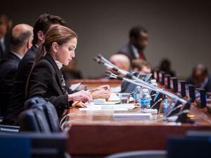 Her Majesty Queen Rania participates in a roundtable on international action at the UN Summit on Refugees and Migrants in New York on Monday. (Photo courtesy of Royal Court)