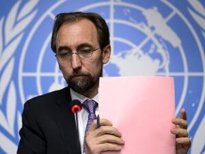 UN High Commissioner for Human Rights Zeid Ra'ad Al Hussein attends a press conference. (AFP/File)