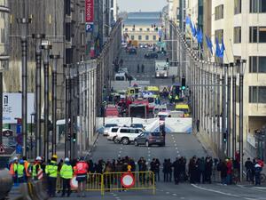 A security parameter was set up near Maalbek station in Brussels.(AFP/Emmanuel Dunand)
