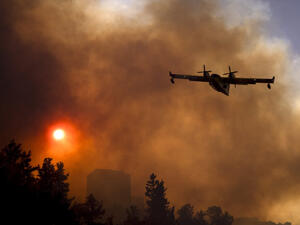 An Israeli firefighter plane helps extinguish a fire in the northern Israeli port city of Haifa. (AFP/File)