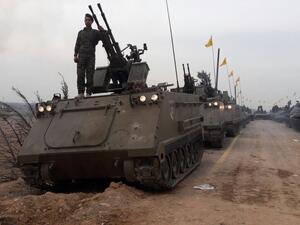 The M113s pictured are outfitted with anti-aircraft guns known as ZPU-2s. (Twitter)