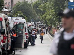 Emergency ambulance vehicles line up near at the site of the blast. (Twitter)