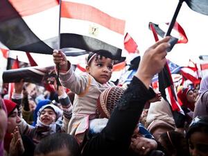 Egyptians wave the national flag in Cairo's Tahrir Square during a rally marking the anniversary of the 2011 Arab Spring uprising on January 25, 2014. (AFP/Virginie Nguyen Hoang) 