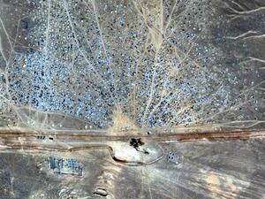 Satellite image of the Rukban Syrian refugee encampment at the Jordanian berm on Jordan-Syria border. (File photo)
