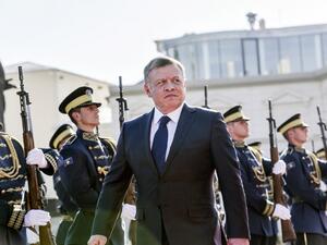 Jordanian King Abdullah II reviews Kosovo's Security Force honor guard during a welcoming ceremony. (AFP/File)