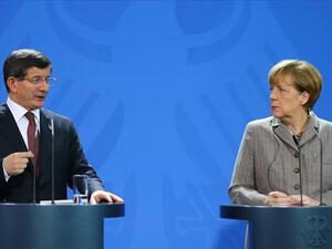 German Chancellor Angela Merkel and Turkish Prime Minister Ahmet Davutoglu. (Twitter)