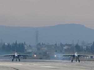 Two Russian Sukhoi Su-24 bombers at the Russian Hmeimim military base in Latakia province. (AFP/File)