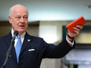 UN envoy for Syria Staffan de Mistura speaks after a session of Syria peace talks. (AFP/File)