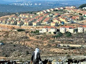 راع فلسطيني يمر قرب مستوطنة ريفافا في الضفة الغربية