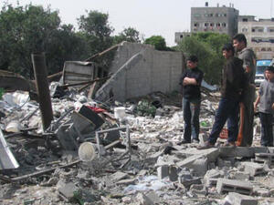 The ruins of Mamoun Dalloul's dairy factory, 2014. (Electronic Intifada)