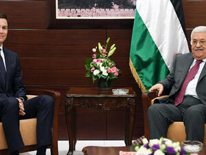 Palestinian leader Mahmoud Abbas, right, in a talk with US President's senior advisor and son-in-law Jared Kushner in Ramallah on Wednesday. (AFP)