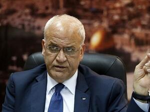 PLO Secretary General Saeb Erekat in his Ramallah office. (AFP/Abbas Momani)