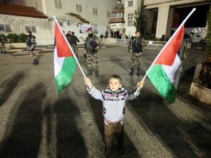 A young Palestinian boy holds his national flag. (AFP photo/Abbas M)
